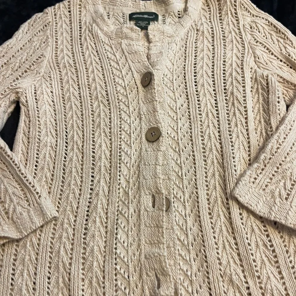 Eddie Bauer beige‎ cardigan sweater 55% linen, size small - Picture 8 of 15